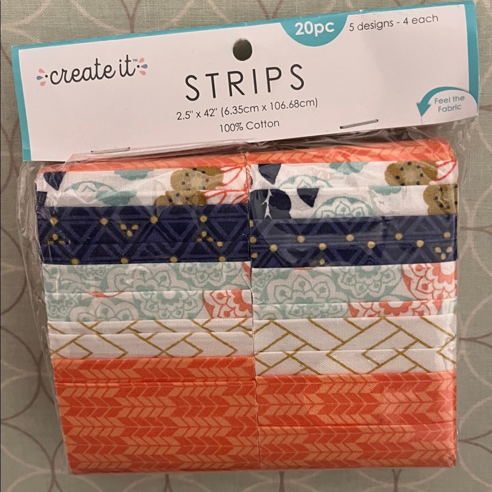 Cotton Fabric Strips - Orange, Blue, White